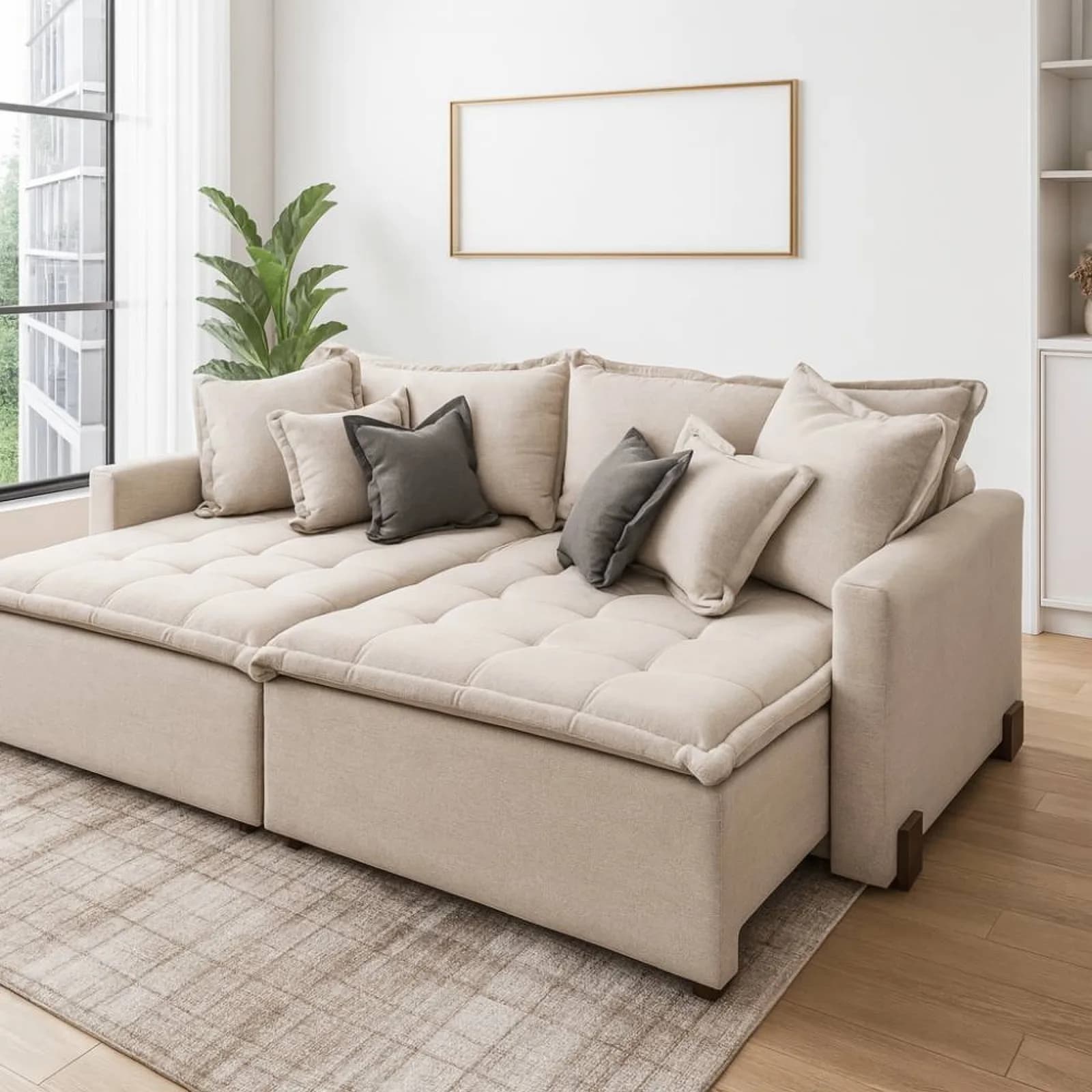 Imagem do presente Sofá Cama Vogue Retrátil e Reclinável 2 m - Innove Estofados - Linho Bege