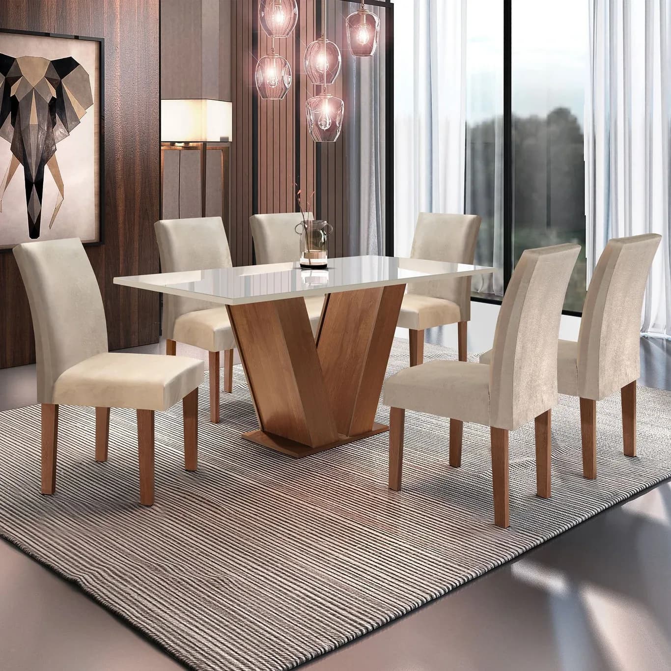 Imagem do presente Conjunto Sala de Jantar Mesa Tampo de Vidro 6 Cadeiras Espanha Yescasa