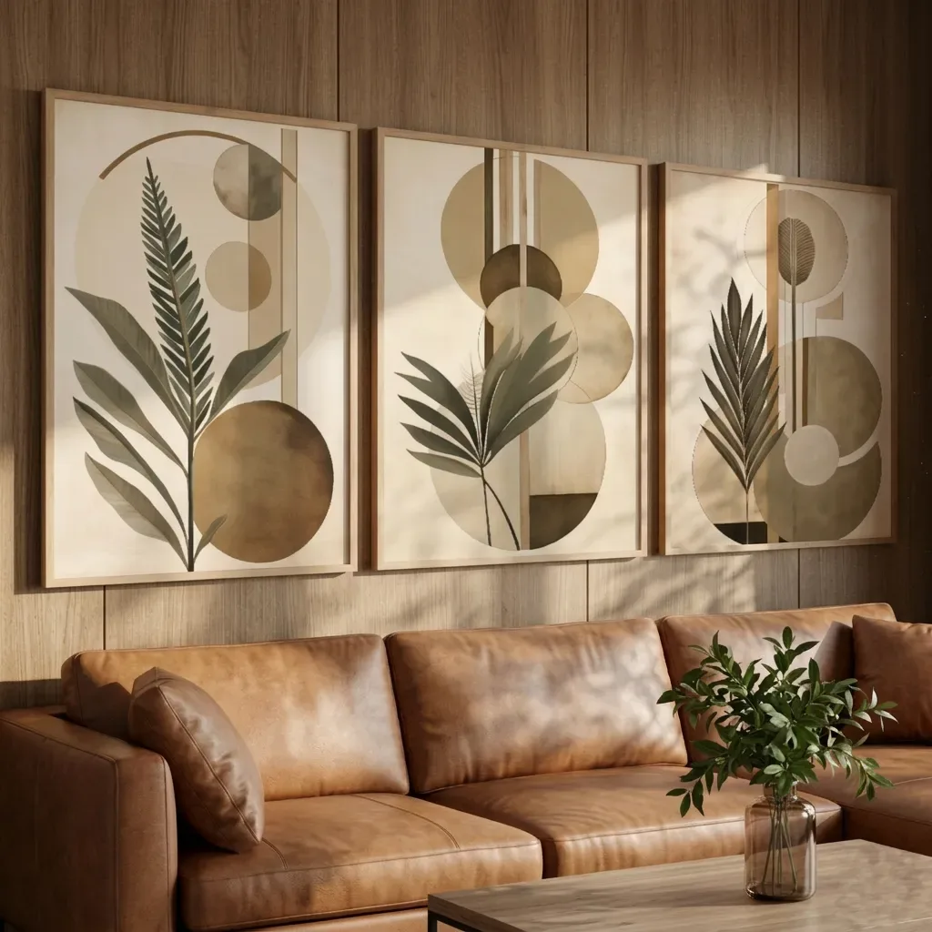Imagem do presente Kit Quadros Decorativos Folhagem Abstrato Clean Bege Moldura