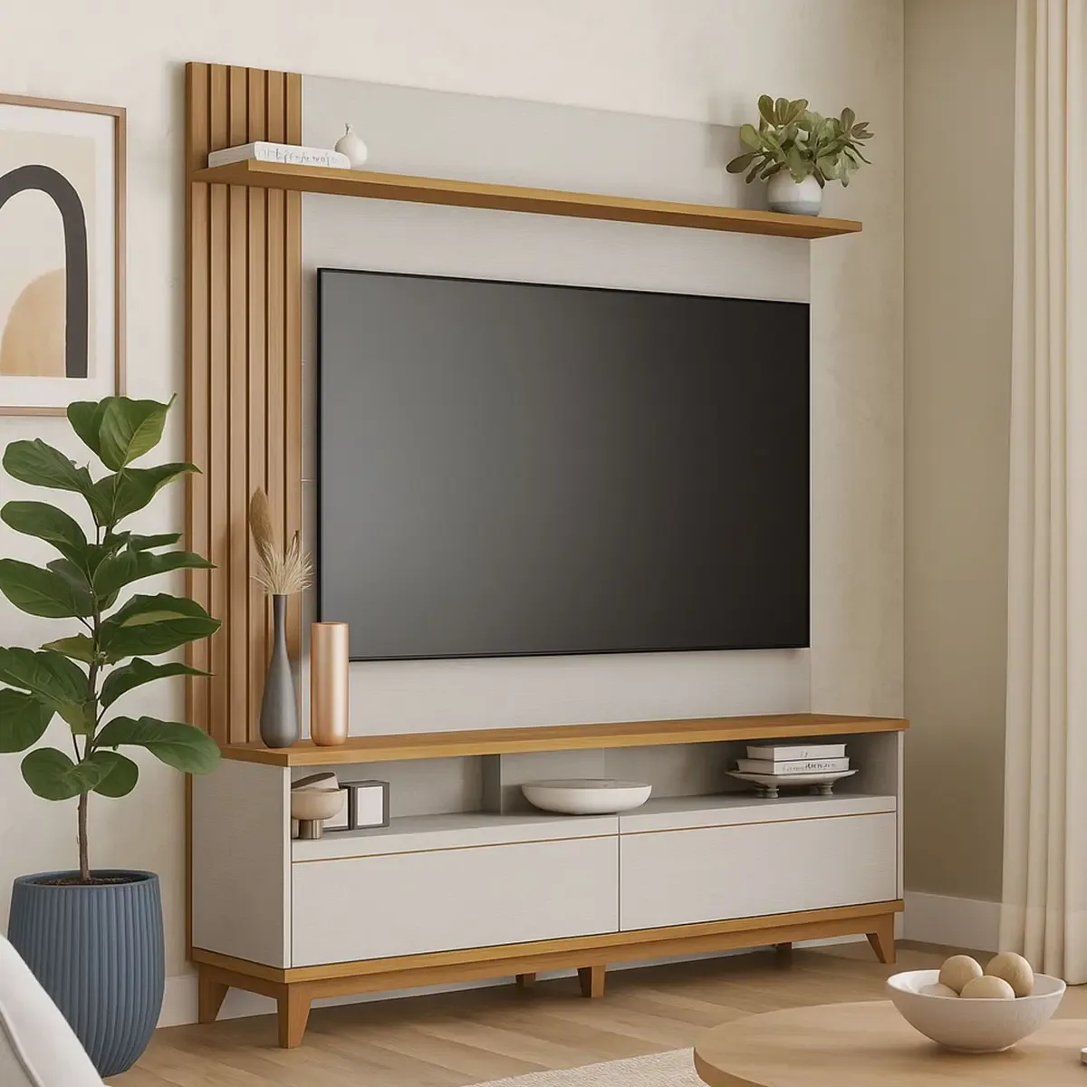 Imagem do presente Estante Home Rack Painel Sala Ripado Para Tv