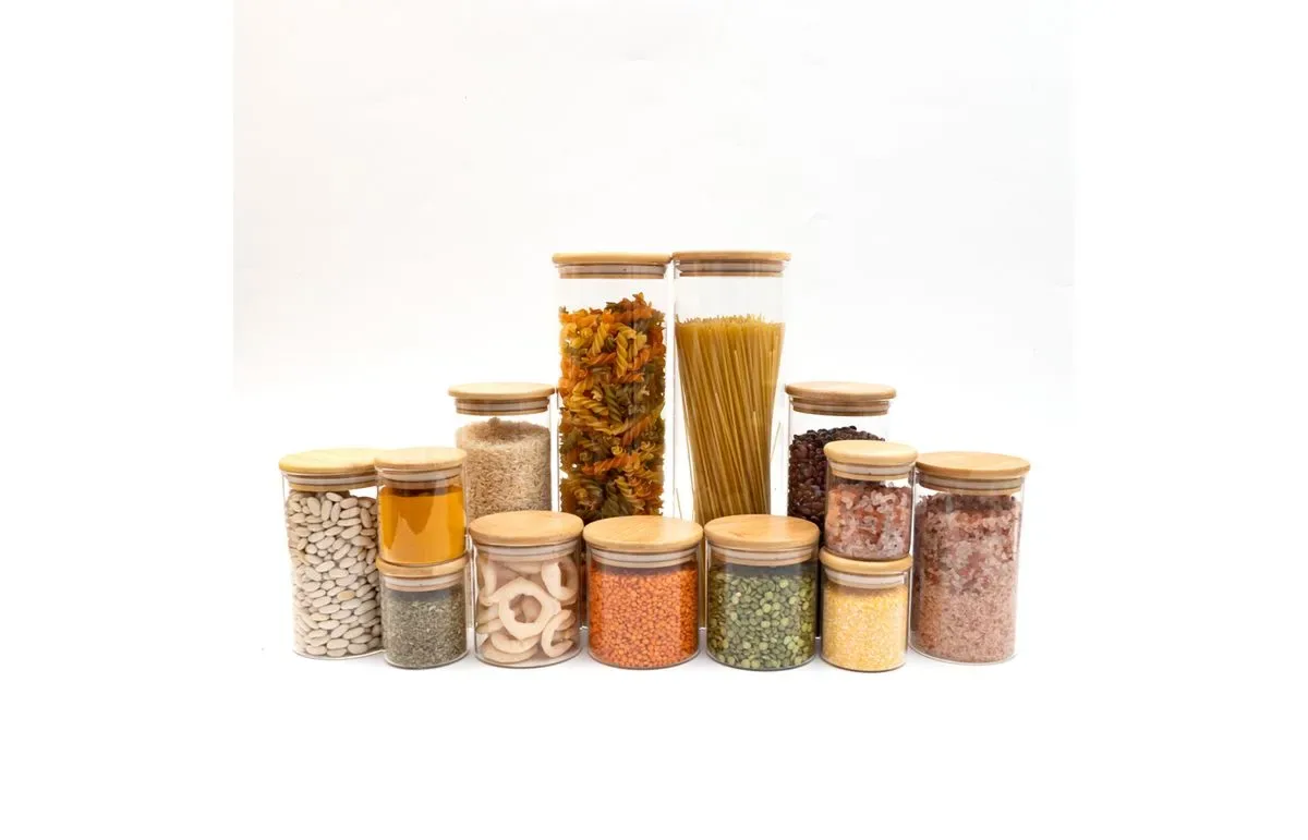 Imagem do presente Kit com 13 potes de vidro tampa de bambu herméticos redondos